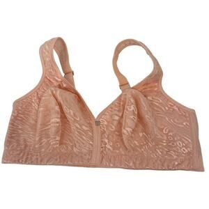 Breezies Wire Free Bra Size 38DDD Peach Mesh Lace Overlay Comfort Unpadded